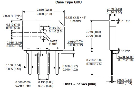 Mechanical Drawing - Vishay GBUx Glass Passivated Bridge Rectifiers